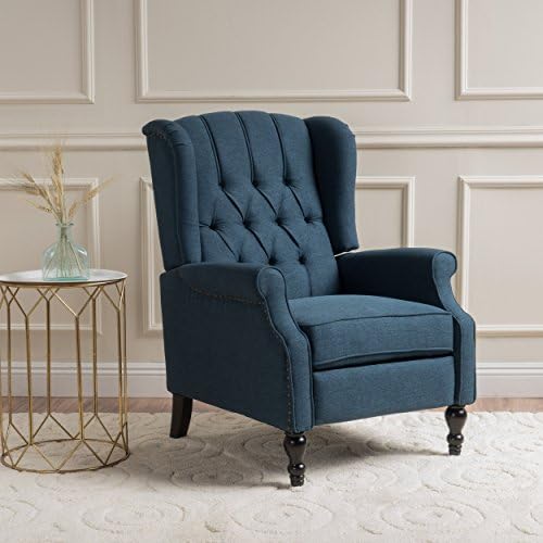 Gdf Studio Elizabeth Tufted Dark Blue Fabric Recliner Arm Chair