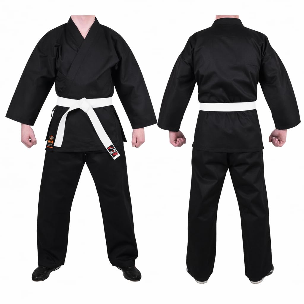 MAR | Black Karate Gi with FREE belt, Traditional Student Uniform, Martial Arts Uniform, Kids Karate Suit | Men & Women; Kids & Adult Sizes | 8oz Fabric Suit + FREE BELT (4/170)