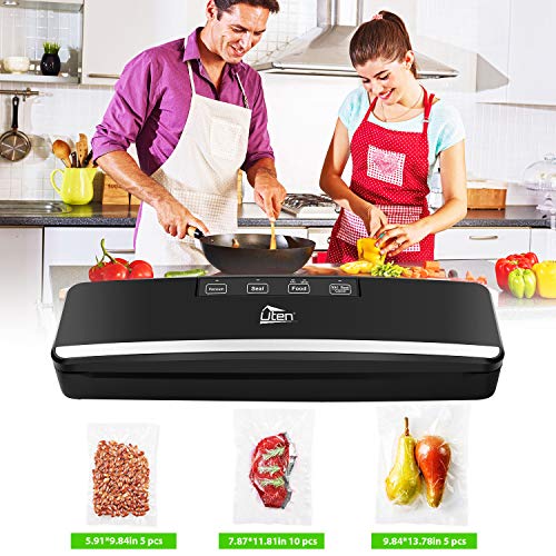 Uten Vacuum Sealer Machine, Automatic Food Sealer for Preservation with Air Suction Hose, Compact Design, Dry Moist Food Modes, Safety Certified, Led Indicator Lights - Black