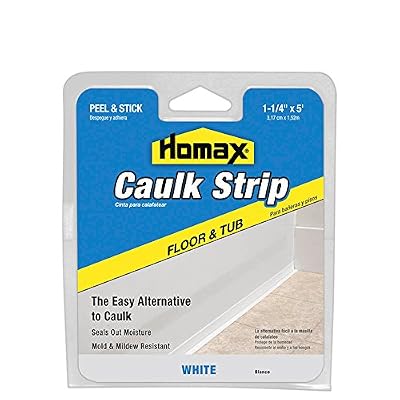Caulk Strip White, 1-1/4" x 5', Floor and Tub Caulk Strip