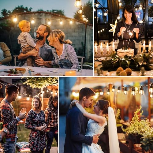Quntis Outdoor LED Light Chain 31M/102FT Outdoor Garden Lights with 30 + 2 S14 Bulbs IP65 Waterproof Connectable Outdoor Lights for Gazebo Terrace Balcony Party Courtyard Warm White