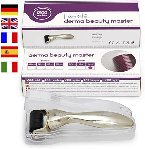 Lunata (Upgrade 2019) 1,5mm Dermaroller with 1200 Stainless Steel Needles, Derma roller, Medical Device Class I & with CE Certification