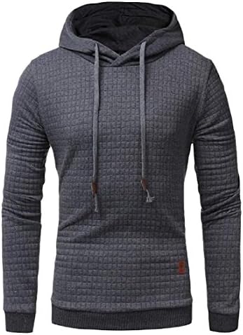 Godeyes Men's Long Sleeve Plaid Sweatshirt Solid Slim Vogue Pullover Dark Grey L