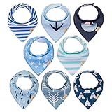 Baby Bandana Drool Bibs by Gift it! Unisex 8-Pack Baby shower gift Set for Drooling and Teething, 100% Organic Cotton, Soft and Absorbent “Blue sailor set” - for Boys and Girls By Gift it!