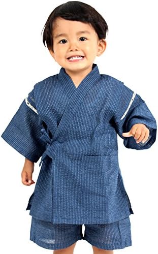 KOMESICHI Boy's Japanese Jinbei Kimono Shijira (Blue, 8)