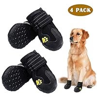 PK.ZTopia Waterproof Dog Boots, Dog Outdoor Shoes, Dog Rain Boots, Running Shoes for Medium to Large Dogs with Two Reflective Fastening Straps and Rugged Anti-Slip Sole (2.95" x 2.52",Black 4PCS)