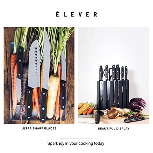 Elever Knife Set - Kitchen Knife Set with Block, 13 Kitchen Knives with Knife Sharpener, Chef Knife, Kitchen Scissors, Steak Knives. Modern Knives Kitchen Set, House Kitchen Decor, Cutlery Set Gift