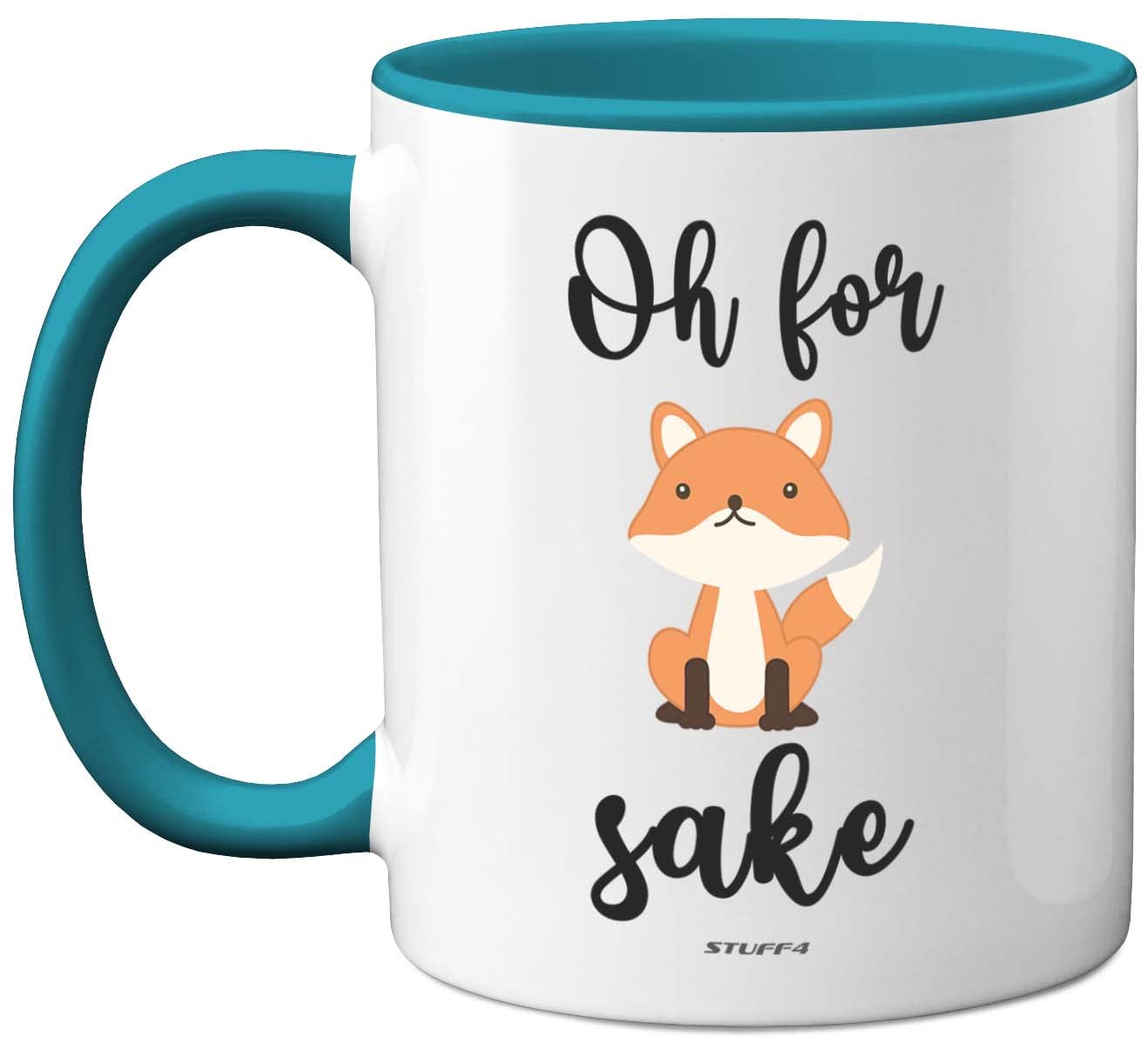 Stuff4 Oh for Fox Sake Mug, 11oz Ceramic Dishwasher Safe Premium Light Blue Handle Mugs, Funny Gifts for Friends, Cute Fox Women and Men