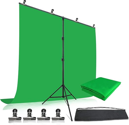 4.9×6.5ft Green Screen Backdrop with Stand, AntiWrinkle, Washable 100 Cotton for