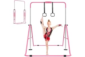 ZUETK Expandable Gymnastics Bar for Kids, Adjustable Height Junior Training Kip Bar, Folding Gymnastic Horizontal Bars Monkey Bar, Home Gym Equipment for Kid Gymnasts, Child, Girl, Boy
