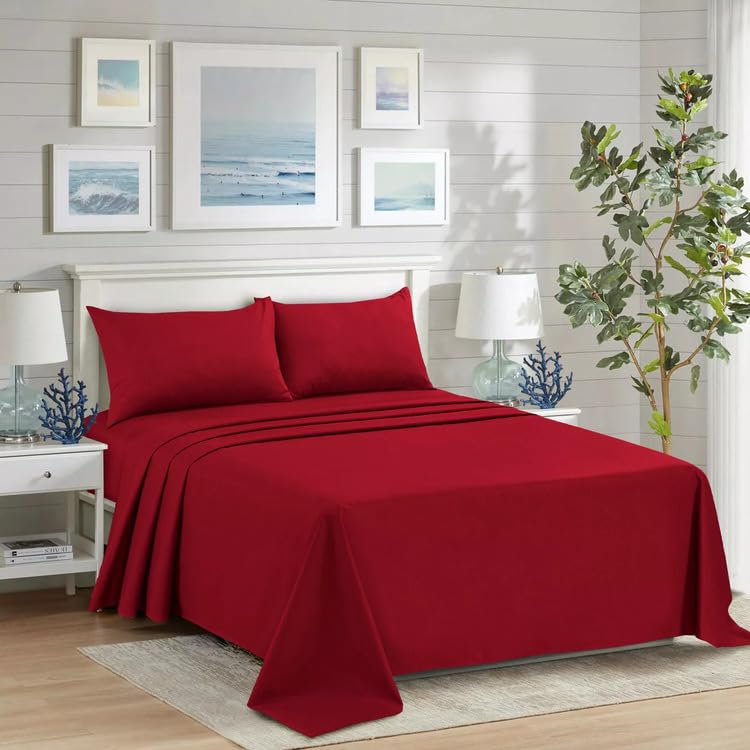ZIMEL HOMES Non Iron Soft Poly-Cotton Plain Dyed Flat Bed Sheet Single, Double, King Available in 20 Modern Colors (Red, King) — image 1