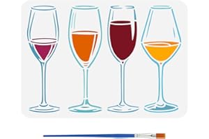 FINGERINSPIRE Wine Glasses Painting Template with Brush 11.6x8.2inch Goblets Painting Template Champagne Glasses Painting Stencil Various Goblets Painting Stencils Reusable DIY Art Craft Stencil