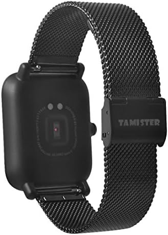 Alonea Xiaomi Watch Band, Stainless Steel Mesh Replacement Watch Band For Xiaomi Amazfit Bip Youth Watch (Black ❤️)