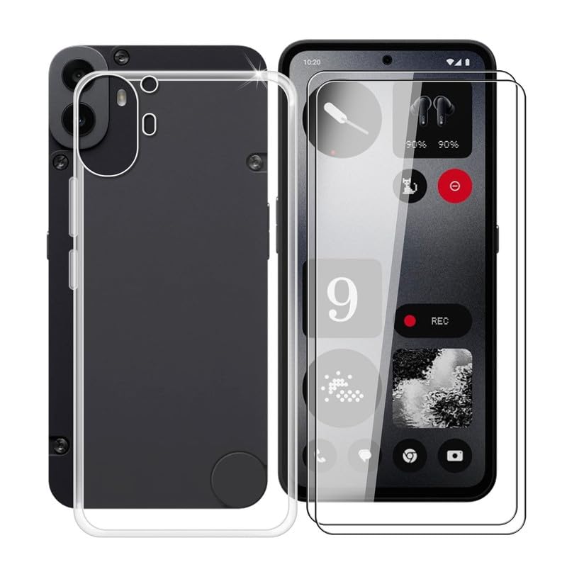 YQINHHME Soft TPU Bumper Clear Case for Nothing CMF Phone 1 with 2 Pcs Tempered Glass Screen Protector, Ultra Thin Silicone Shockproof Case for Nothing CMF Phone 1 (6.67") - Transparent