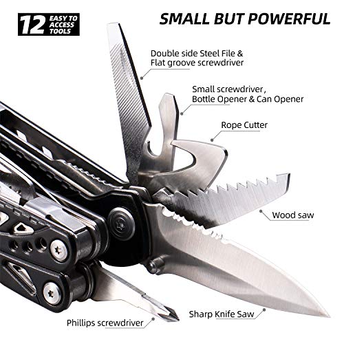 INONE 12-in-1 Multitool Utility Folding Pocket Knife with Blade, Saw, Pliers, Screwdriver, Bottle/Can Opener, Great for Home, Outdoor Survival, Car set, Self Defense, Camping, Hiking, Fishing