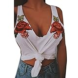 XWDA Women's Sleeveless Tee T-shirt Floral Print Loose V Neck Vest Tank Tops