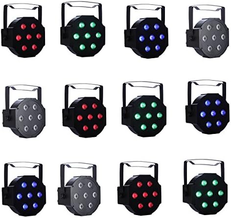 HeLe 7Pcs LEDs RGBW 4 IN 1 Sound Actived Auto DM512 Magic Effect Strobe Par Stage Lights For Party Pub Home KTV Bar Disco (12PCS)