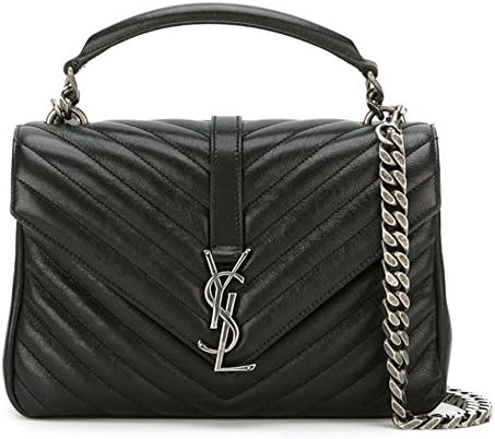 LUCY YSL Women's Medium Black College Patchwork Suede Leather Shoulder Bag New