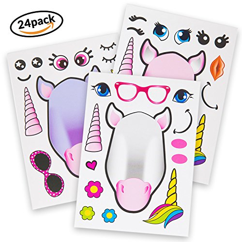 24 Make A Unicorn Stickers For Kids - Great Unicorn Theme Birthday Party Favors - Fun Craft Project For Children 3+ - Let Your Kids Get Creative & Design Their Favorite Unicorn Stickers