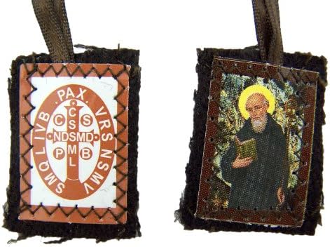 Religious Art Protection from Evil Saint St Benedict of Nursia Medal Brown Cloth 15 Inch Scapular Necklace