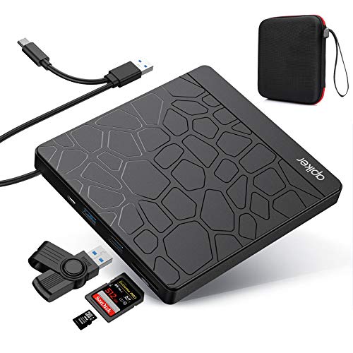 Apiker External DVD Drive, USB3.0 CD DVD +/RW Burner for Laptop, Optical Disk Drive with SD