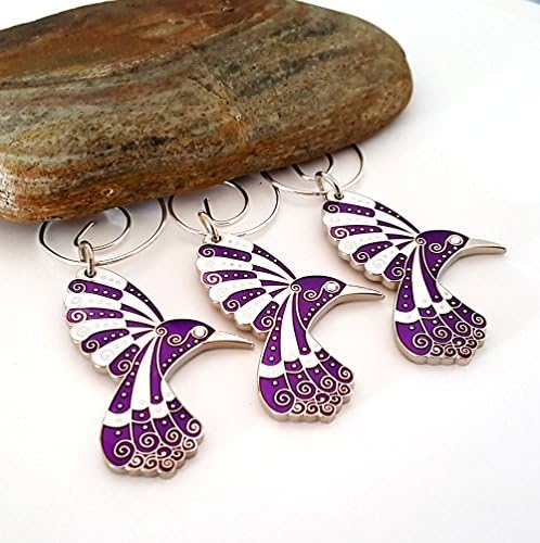 Hummingbird Enamel Ornament - 3 pack, Holiday Christmas Tree Ornament, Xmas Accessory, Purple White