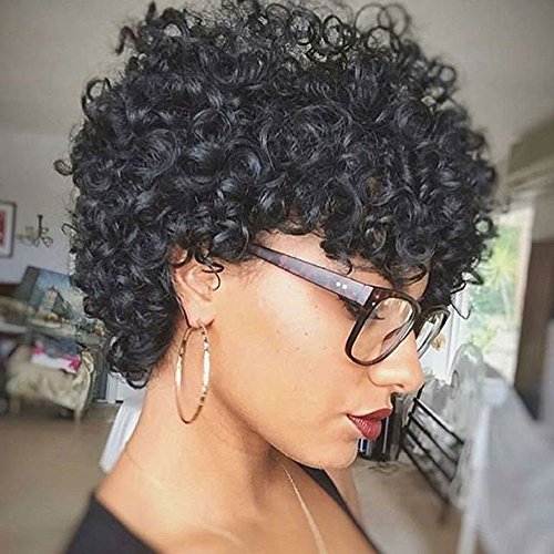 Shangke Short Curly Wigs For Black Women Natural Black Hair Wig