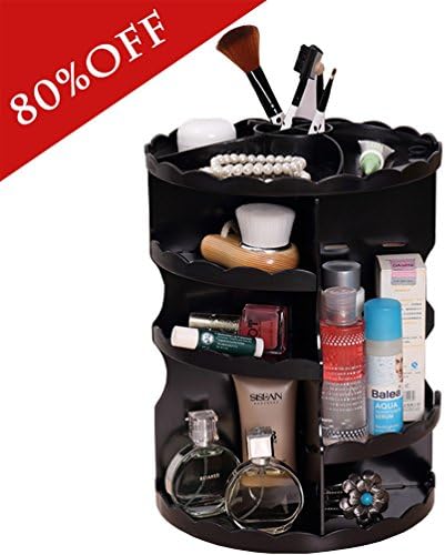 Greatlevel 360 Rotating Large Capacity Makeup Organizer-Revolving Adjustable Cosmetic Storage, Makeup Cosmetic Organizer Large Capacity for Makeup Brushes/Different Types Cosmetics/Accessories (Black)