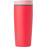 Owala SmoothSip Slider Insulated Stainless Steel Coffee Tumbler, Reusable Iced Coffee Cup, Hot Coffee Travel Mug, BPA Free 20 oz, Pink/Red (Strawberry Fields)