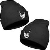 Pack of 2 Halloween Skull Goth Skeleton Hand Knit Beanie Cool Birthday Gifts for Men Women