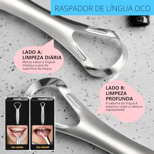Raspador de Lingua, GODREAM Limpador de Lingua Inox com Estojo, Kit 5 Higiene Bucal, Limpeza Bucal Profunda, Elimina Mau Hálito, Remove Saburra, Lavável e Reutilizável, Essencial para Casa e Viagens