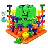 Gleeporte Stacking Peg Board Set Toy - Montessori Occupational Therapy Early Learning for Fine Motor Skills, Ideal for Toddlers and Preschooler, Includes 30 Plastic Pegs & 1 Board