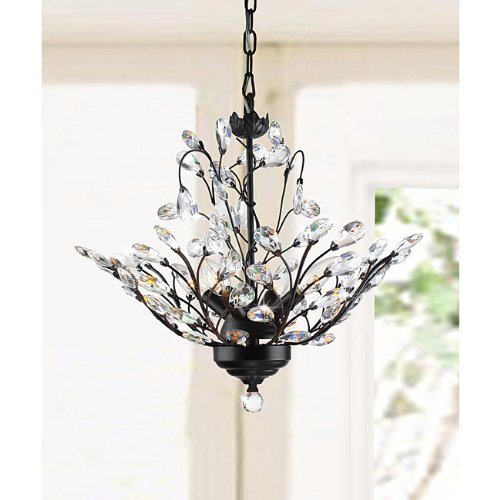 Holly 4 Light Antique Copper Crystal Leaves Chandelier