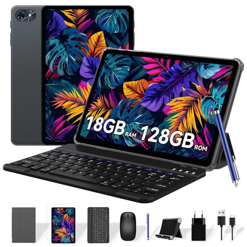 TABWEE Tablet with Keyboard and Stylus Pen - 18GB + 128GB (2TB TF) Android Tablet 10" 6000mAh 5MP + 2MP Gemini AI 5G WiFi GPS