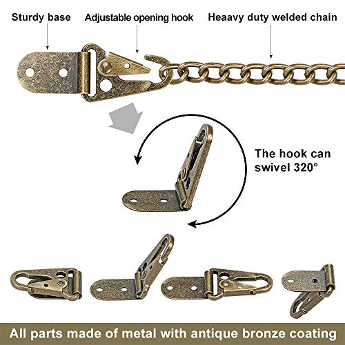 Purife 10'' Furniture Anchors for Baby Proofing, Adjustable Heavy Duty Metal Anti Tip Furniture Safety Strap, Furniture Mounting Kit, Wall Anchoring Kit Secure Bookcase Dresser Cabinet, Antique Bronze