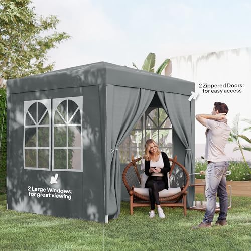 Outsunny 6.6'x6.6' Pop Up Canopy Tent with Sidewalls, Instant Sun Shelter Camping Gazebo with Carry Bag, for Outdoor, Garden, Patio, Grey