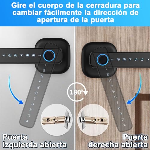 LOKOOY Cerradura Inteligente,Cerradura Electrónica 5 en 1,TUYA App Bluetooth,Huella Digital,Contraseña,Llave física,Tarjeta IC,Protección con Contraseña,Cerradura de Seguridad Fácil de Instalar(Negro)