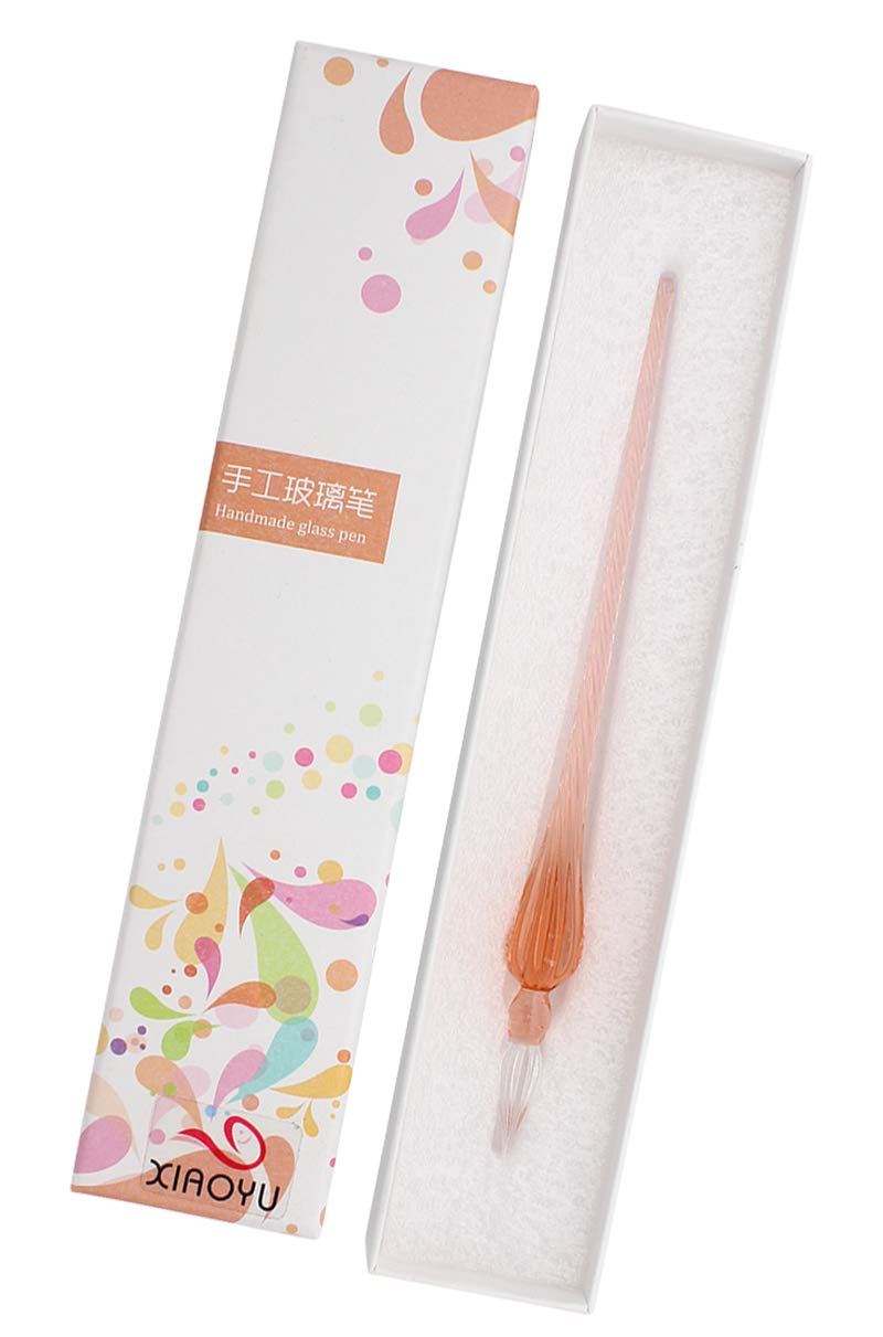 Xiaoyu Handmade Glass Dip Pen for Writing Drawing and Calligraphy with Gift Box - Pink