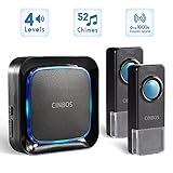 Wireless Doorbells Kit Cinbos Wireless Doorbell for Home LED Light with 1 Receiver and 2 Remote Push Buttons Waterproof,1000 Feet Long Range, 52 Chimes, 4 Levels Volume (B21-2T1-B)