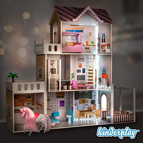 Kinderplay Puppenhaus Holz Gross, Puppenvilla, Puppenhaus Holz Groß komplett - Barbie Traumvilla, Barbie Puppenhaus, Led… – Bild 3
