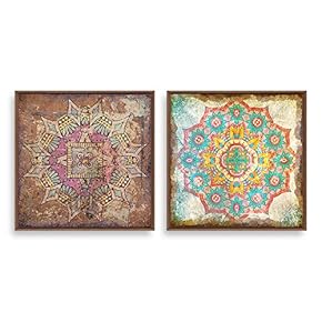 2 Piece Framed Canvas Wall Art Vintage Flower Canvas Prints Home Artwork Decoration for Living Room,Bedroom - 16"x16"x2 Panels