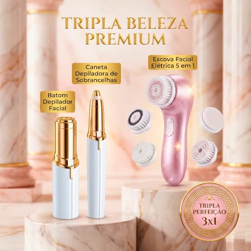 Kit 3 peças Depilador Facial Feminino, Batom Depilador Facial + Caneta Depilador Sobrancelha e Escova de limpeza facial 5 em 1, Removedor de Pelos com Alta Precisão, Depilador Elétrico Recarregável, Portátil