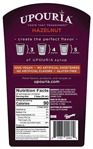 Upouria Coffee Syrup Variety Pack - Hazelnut and Mocha Flavoring, 100% Gluten Free, Vegan, and Non Dairy, 750 mL Bottle - 2 Coffee Syrup Pumps Included
