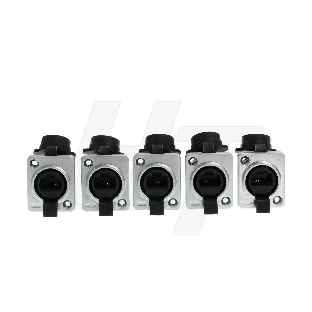 HangTon 5pcs Waterproof RJ45 Connector Socket Cat.5e Ethernet Panel Mount Female Feed-through Chassis Receptacle