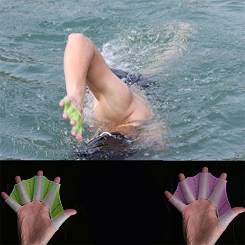 Polytree Silicone Swim Gear Fins Hand Webbed Flippers Training Glove (Green, M) - Thumbnail 2