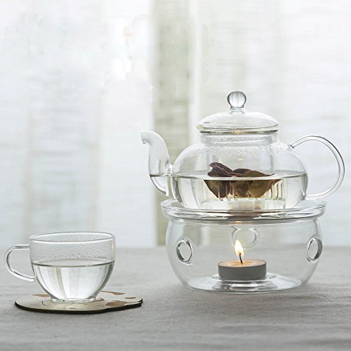 TAMUME Crystal Clear Glass Teapot Warmer for Tealight Holders with