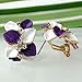Navachi 18k Gold Plated Crystal White Purple Enamel Leaves Flower Omega Earrings