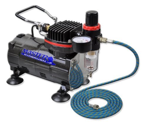 Master Airbrush Multi-purpose Gravity Feed Dual-action Airbrush Kit with 6 Foot Hose and a Powerful 1/5hp Single Piston Quiet Air Compressor