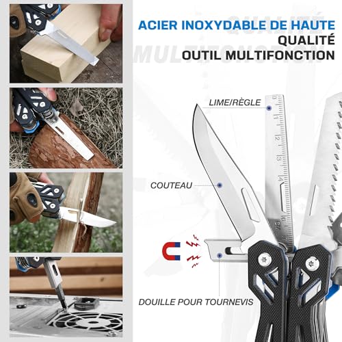 Mossy Oak 22 in 1 Multifunction Stainless Steel Pliers with Bag, Multi-tool Tool Saw Bits Screwdriver Bottle Opener for Camping, Outdoor, Hiking, Survival, Repair