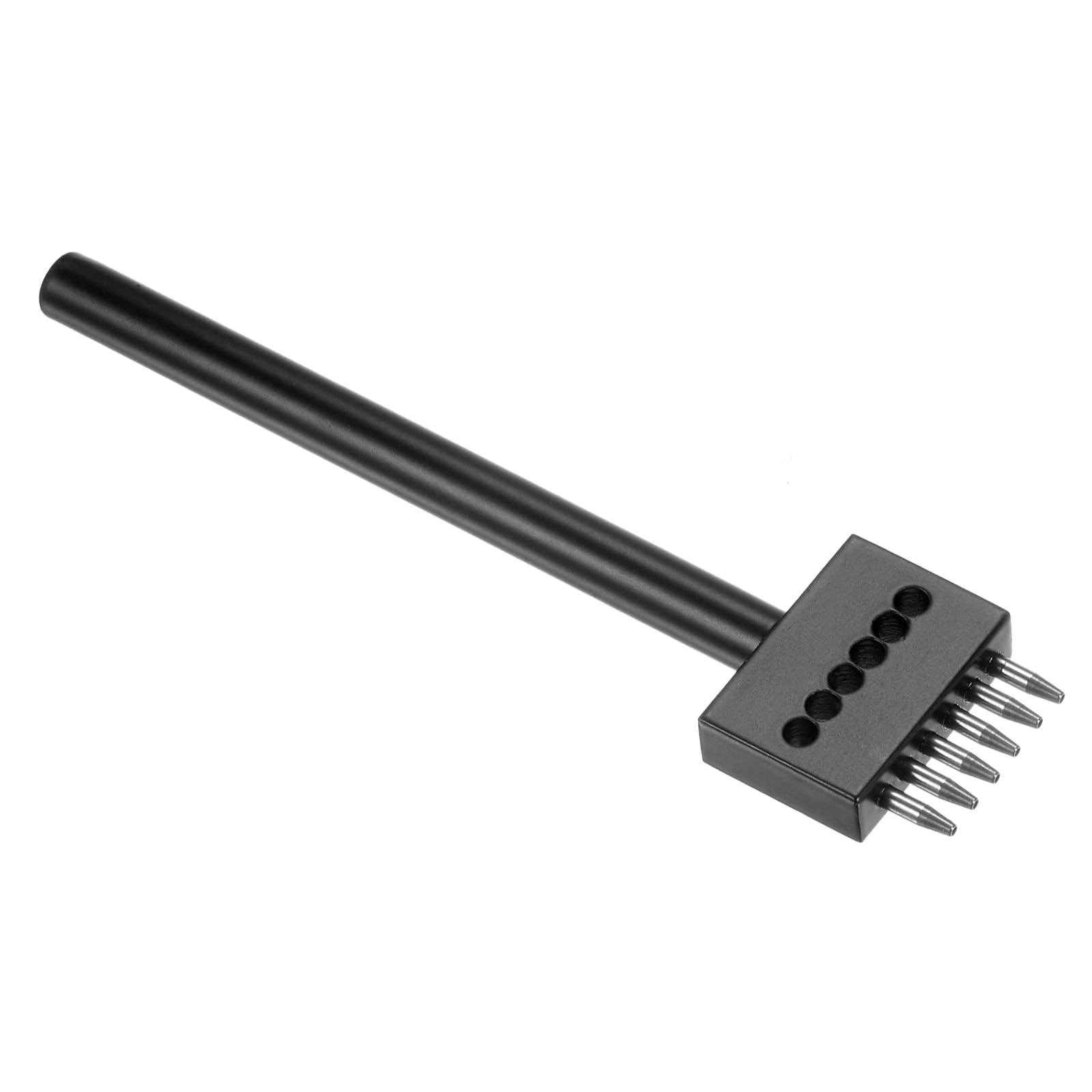 Kozelo Leather Prong Punch Tool [4mm] 6 Steel Prong Row Round Lacing Stitching Punch DIY Diamond Lacing Stitching Chisel for Leather Craft Shoes Use,124mm Length